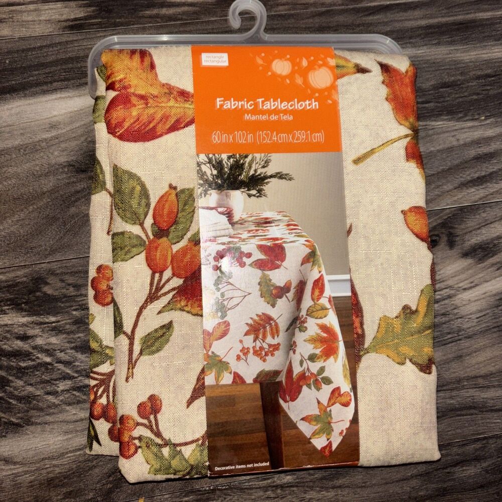 Fall Harvest Leaves Fabric Tablecloth 60x102 Thanksgiving Autumn Décor Mainstays